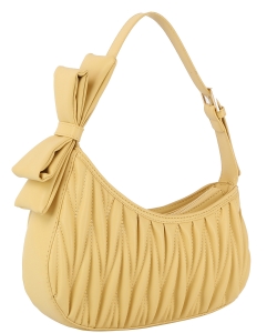 Bow Strap Chevron Quilted Hobo Shoulder Bag DX-0200-M YELLOW